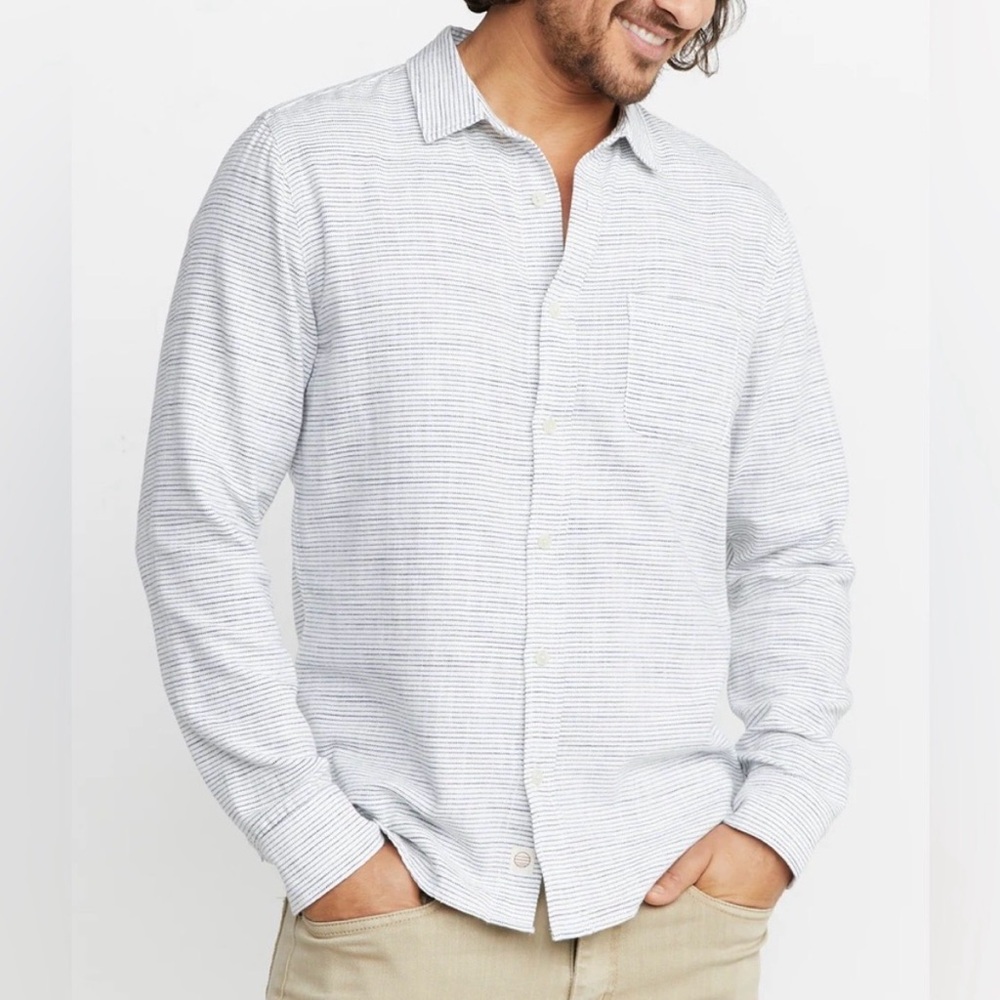 Marine Layer Men’s Lombard White Grey Black Stripe Button Down Shirt Size XXL